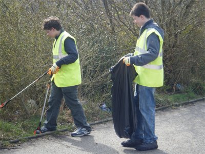 Picking up litter in Cove